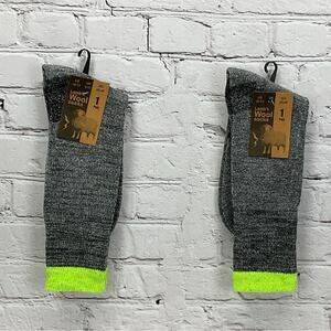 Lamb's Wool Socks Men's Size 10-13 Gray Green 2 Pair Wool Blend Hiking Outdoor